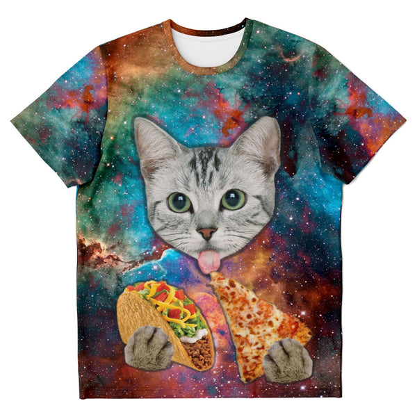 Galaxy Cat Eating Pizza and Taco